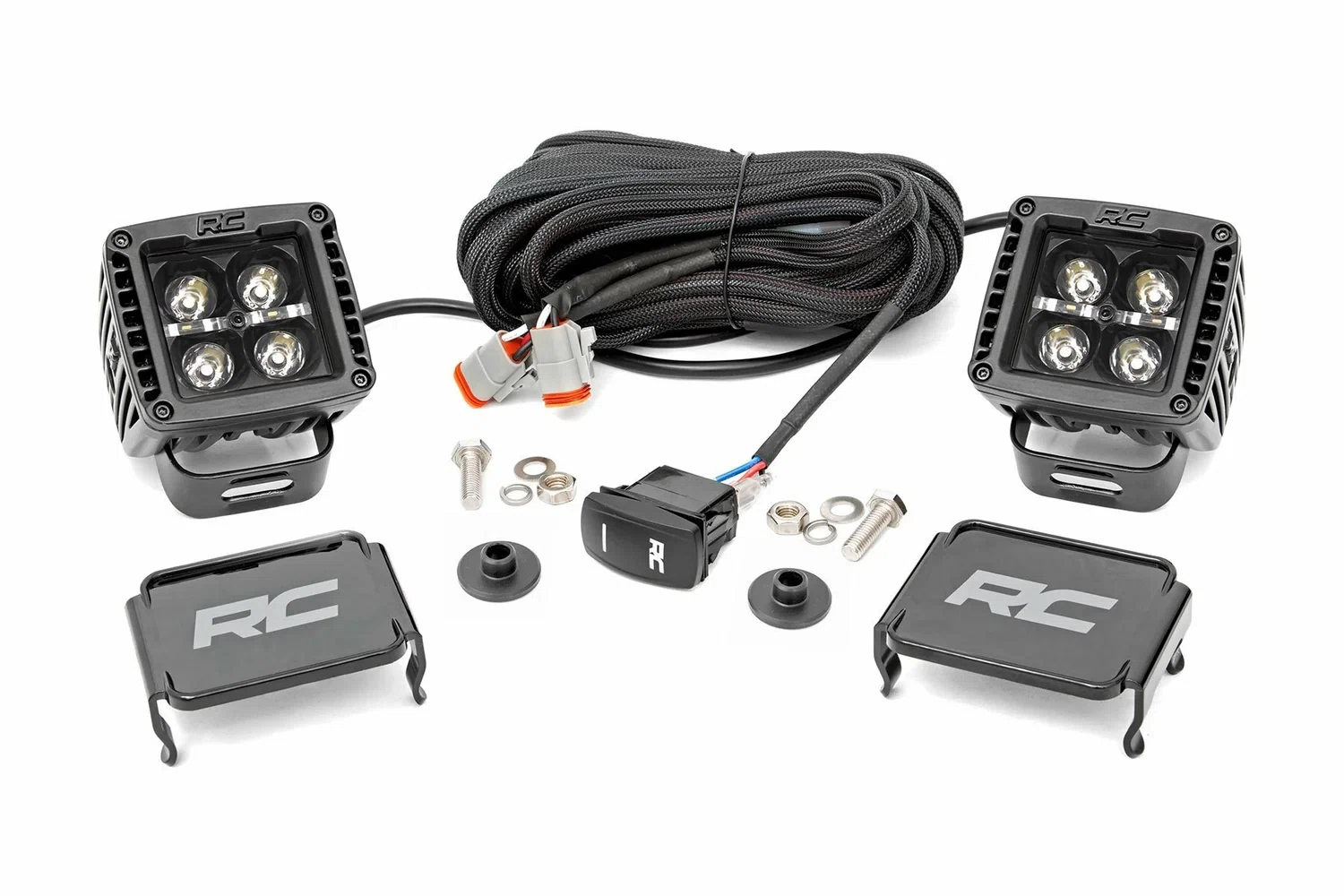 Fits Ford Bronco (21-24) LED Light Kit Ditch Mount 2_ Black Pair White DRL 71048